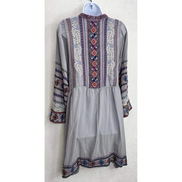 Johnny Was Workshop Women's Embroidered Gray Size Large Silk Dress READ - Picture 8 of 16